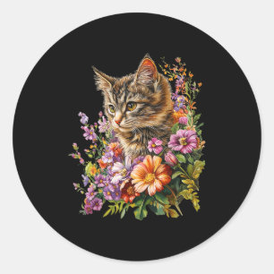 Cat flower floral cute kitten graphic classic round sticker