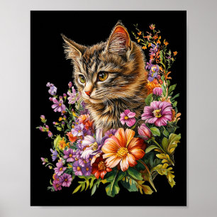 Cat flower floral cute kitten graphic  poster