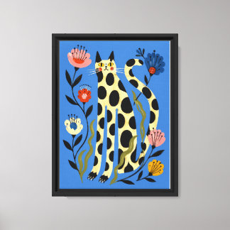Cat & flower watercolor canvas print