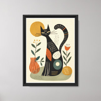 Cat & flower watercolor canvas print