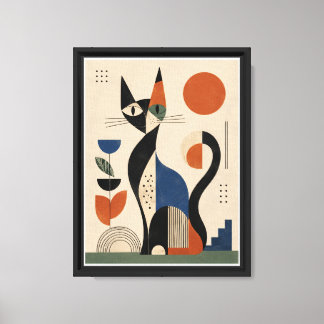 Cat & flower watercolor canvas print