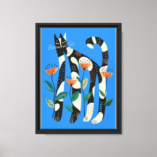 Cat & flower watercolor canvas print