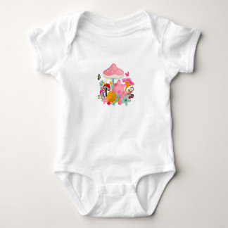 Cat, Flowers and Mushrooms Pattern Baby Bodysuit