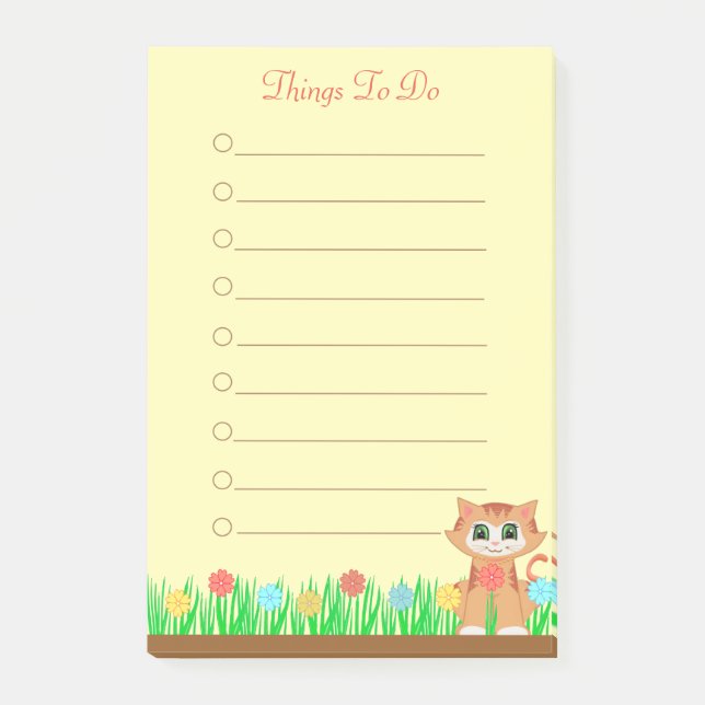 Cat. Flowers & Grass Personalized Things To Do Post-it Notes (Front)
