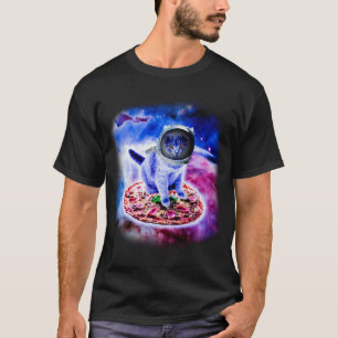 Cat Flying A Pizza Astronaut Funny Kitten Space T-Shirt