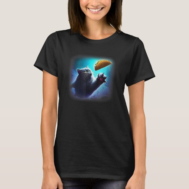 Cat Flying Catching Taco T-Shirt (Front)