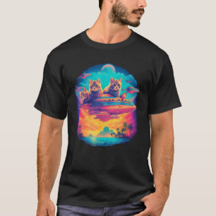 Cat Flying UFO Spaceship Graphic T-Shirt