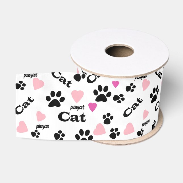 Cat footprints grosgrain ribbon (Spool)