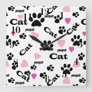Cat footprints square wall clock