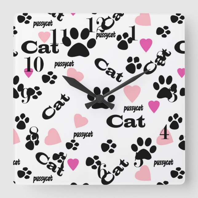Cat footprints square wall clock (Front)
