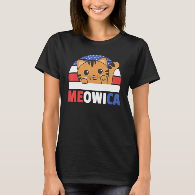 Cat For The Fourth Of July Usa Flag Meowica Usa Ca T-Shirt (Front)