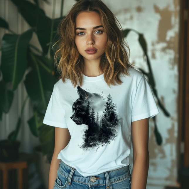 Cat & Forest Double Exposure T-Shirt (Creator Uploaded)
