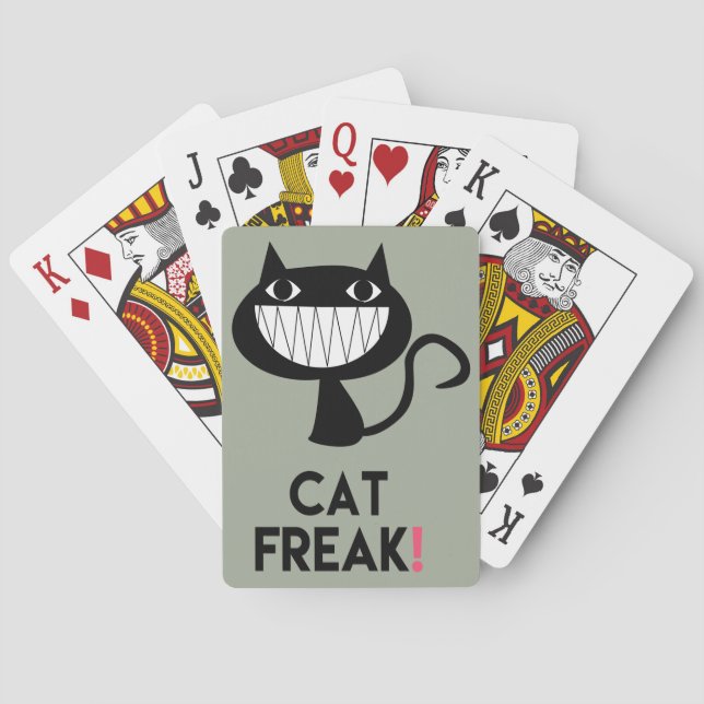 Cat Freak! Fun, Army Green Playing Cards (Back)