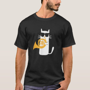 Cat French Horn Funny Kitten Music Lover Marching  T-Shirt