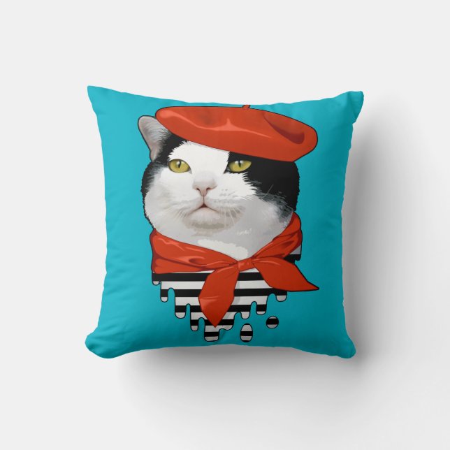 cat Frenchman Throw Pillow (Front)