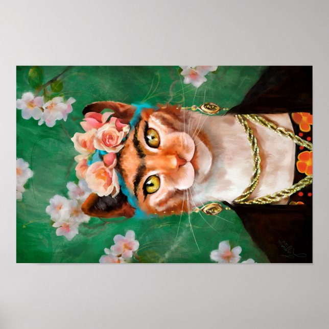 cat Frida with flowers Poster (Front)