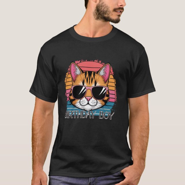 Cat Friendly Orange Tabby Sunset Sunglasses T-Shirt (Front)