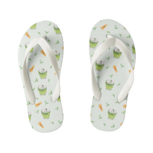 Cat Froth Matcha Green Tea Pattern Kid's Flip Flops