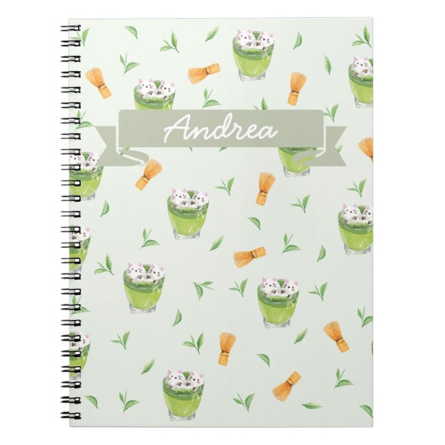 Cat Froth Matcha Green Tea Pattern Notebook (Front)