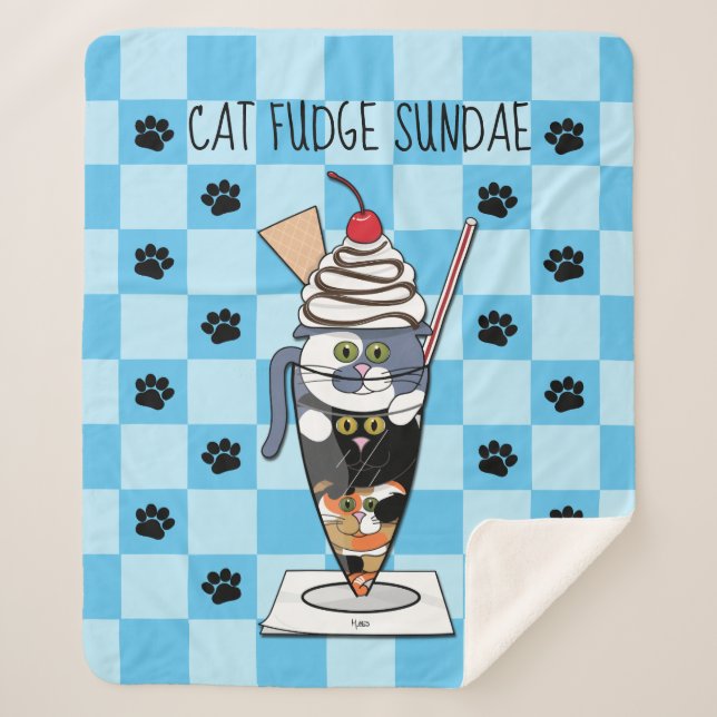 Cat Fudge Sundae (with text) Sherpa Blanket (Front)