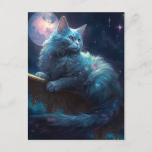 Cat Full Moon Fantasy Art Postcard