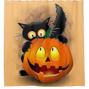 Cat Fun Halloween Character biting a Pumpkin