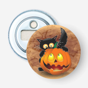 Cat Fun Halloween Character biting a Pumpkin  Bottle Opener