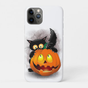 Cat Fun Halloween Character biting a Pumpkin  iPhone 11 Pro Case