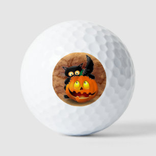 Cat Fun Halloween Character biting a Pumpkin Golf Balls