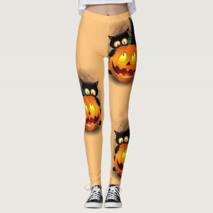 Cat Fun Halloween Character biting a Pumpkin Leggings