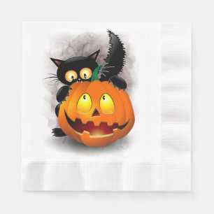 Cat Fun Halloween Character biting a Pumpkin Napkin