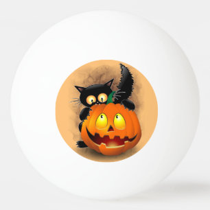Cat Fun Halloween Character biting a Pumpkin  Ping Pong Ball