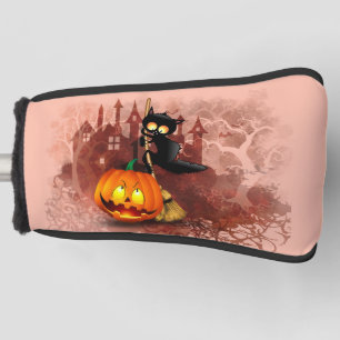 Cat Fun Halloween Character scared by a Pumpkin Golf Head Cover