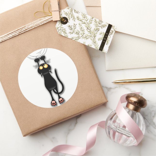 Cat funny Character Scratching Fabric Classic Round Sticker (Gifting)