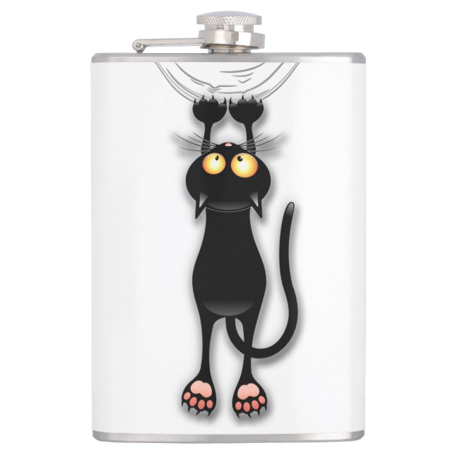 Cat funny Character Scratching Fabric Hip Flask (Front)