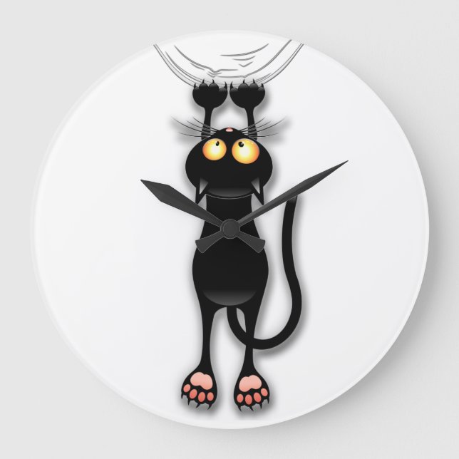 Cat funny Character Scratching Fabric Large Clock (Front)