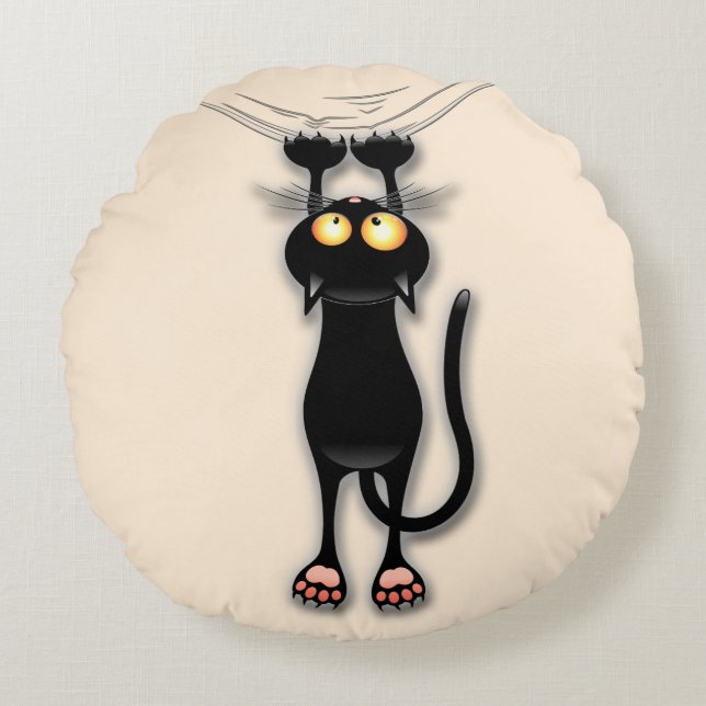 Cat funny Character Scratching Fabric Round Pillow (Front)