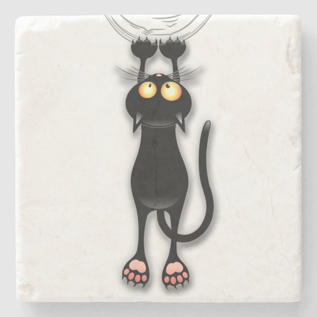 Cat funny Character Scratching Fabric Stone Coaster (Front)