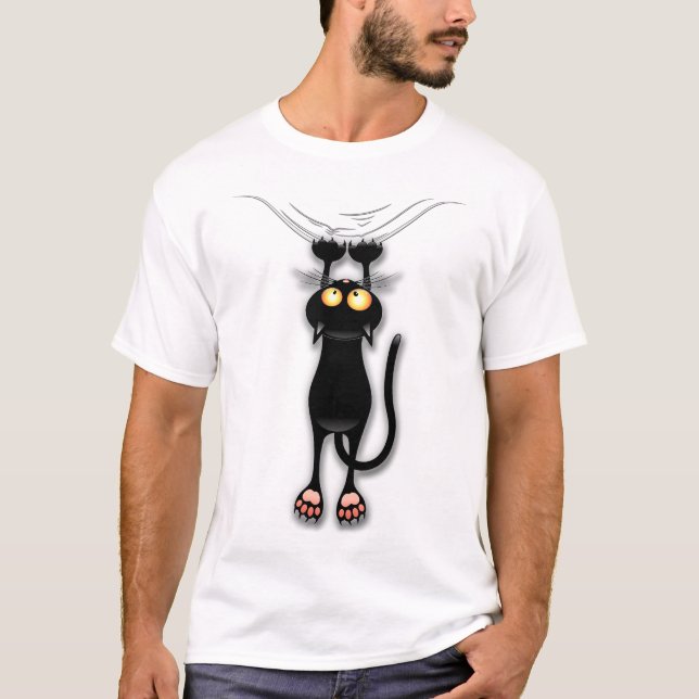 Cat funny Character Scratching Fabric T-Shirt (Front)