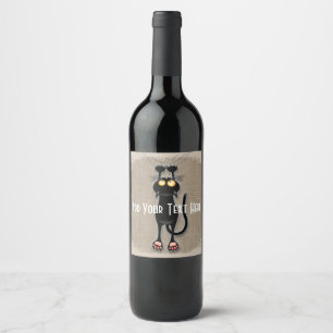 Cat funny Character Scratching Fabric Wine Label