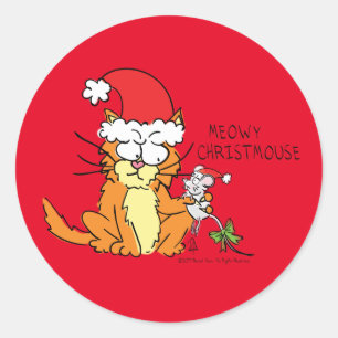 Cat Funny Christmas Cartoon Cute Mouse Classic Round Sticker