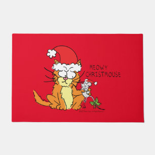 Cat Funny Christmas Cartoon Cute Mouse Doormat