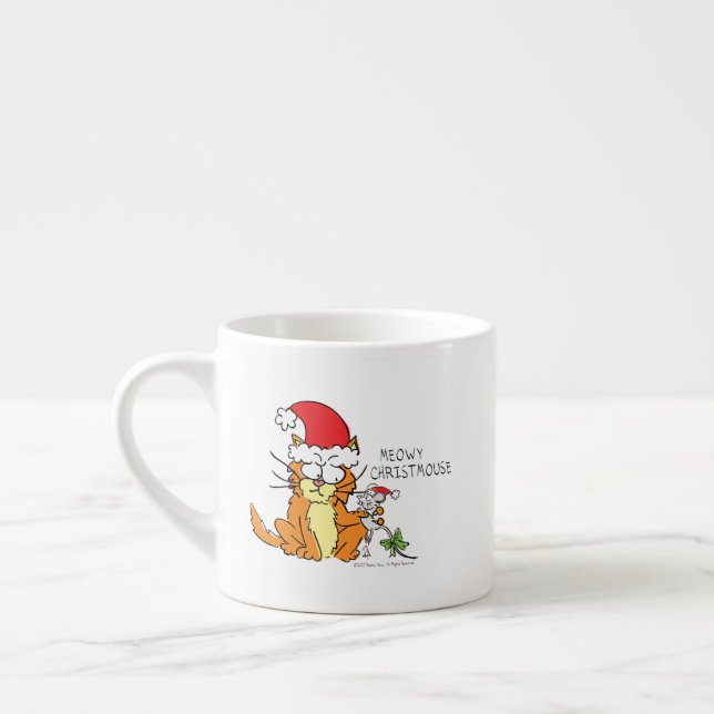Cat Funny Christmas Cartoon Cute Mouse Espresso Cup (Left)