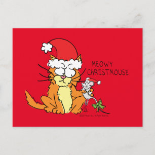 Cat Funny Christmas Cartoon Cute Mouse Postcard