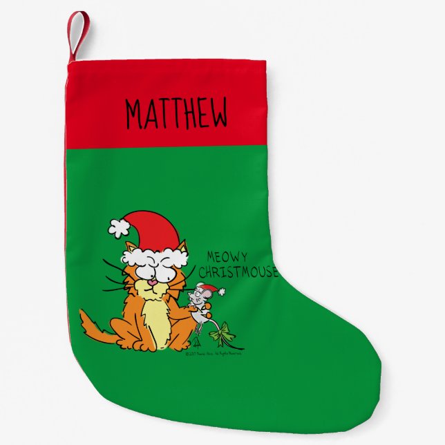 Cat Funny Christmas Cartoon Cute Mouse Small Christmas Stocking (Front)