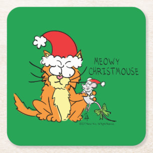 Cat Funny Christmas Cartoon Cute Mouse Square Paper Coaster