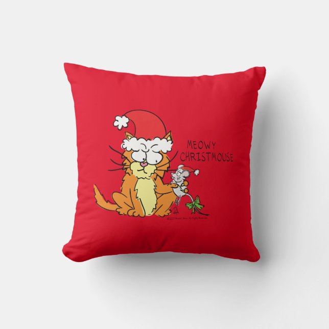 Cat Funny Christmas Cartoon Cute Mouse Throw Pillow (Front)
