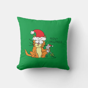 Cat Funny Christmas Cartoon Cute Mouse Throw Pillow