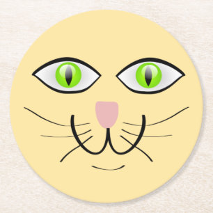 Cat Funny Face Cartoon-29034 Round Paper Coaster