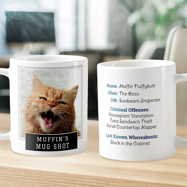 Cat Funny Novelty Mugshot Personalized Photo Text Coffee Mug (Creator Uploaded)